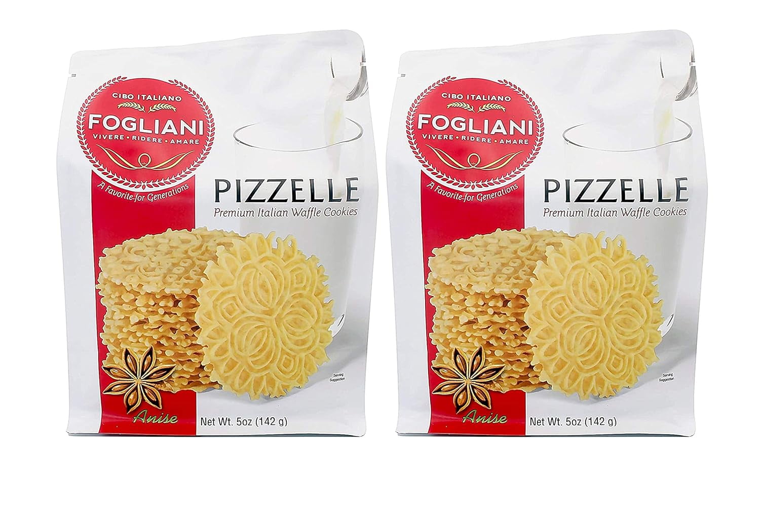 Fogliani Anise Pizzelle Premium Italian Waffle Cookies 5 Ounce (Pack Of 2)