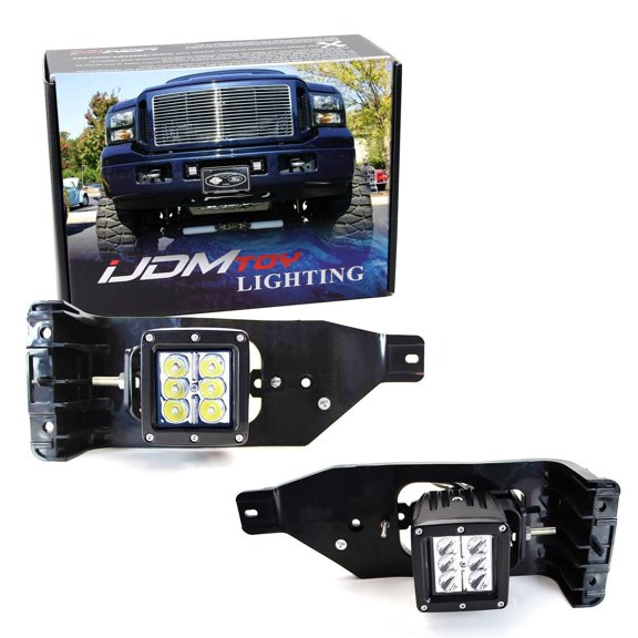 Foglight Location Fit LED Pod Lights For 2005-07 Ford F250 F350 F450 Super Duty, Including (2) 3-Inch White 24W LED Cubic Lamps, Fog Area Mounting Brackets and Switch Wire Harness