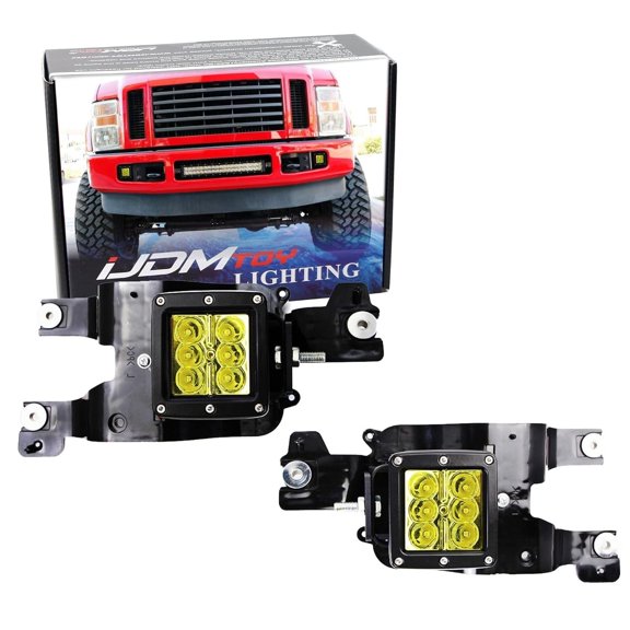 Foglight Location LED Pod Lights For 08-10 Ford F250 F350 F450 Super Duty, Including (2) 3-Inch Yellow 24W LED Cubic Lamps, Fog Area Mount Brackets and On-Off Switch Wire Harness