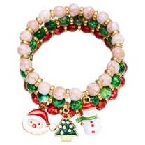 Fogun 1 Set Colorful Bracelets Stackable Beaded Handchain for Women Elastic Wrist Chains Christmas Themed Jewelry