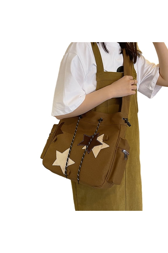 2024 Crossbody Bag Canvas Star Bag for Teen Large Capacity Book Bag Vintage School Bag Versatile Bag