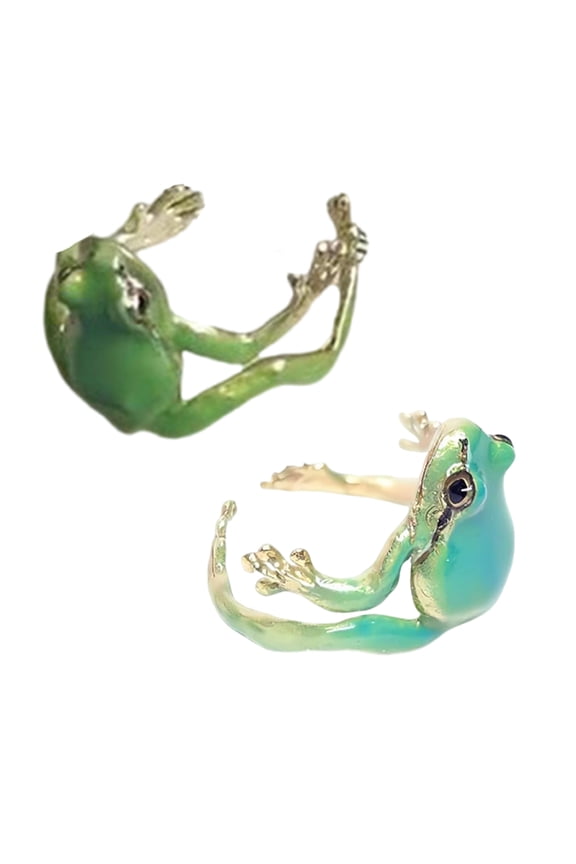 2Pcs Fashionable Tree Frogs Rings Adjustable Open Rings High Polish Jewelry for Men and Women Stylish Party Ornament