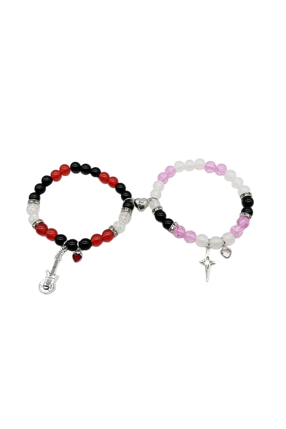 2pcs Gothic Halloween Spiders Bracelet Magnetic Heart Couple Hip Hop Elastic Beaded Bracelets for Men Women Jewelry