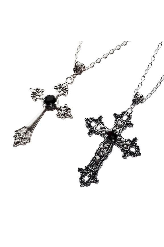 2pcs Gothic Necklace Large Neckchain Unisex Pendant Choker Crucifix Shape Clavicle Chain Accessory