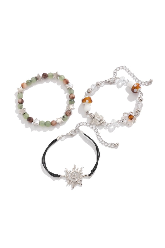 3 Pack Adjustable Sun Bracelet Butterfly Beaded Bracelet Set Fashion Crystal Jewelry Rope Bracelet for Woman Girl