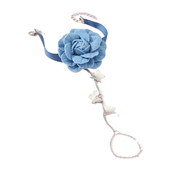 Fogun 4Colors Exaggerated Cloth Big Rose Flower Bracelet Butterfly Bracelet Rings Chain for Women Elegant Adjustable Jewelry
