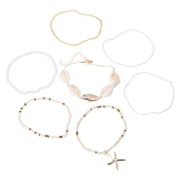 Fogun 7Pcs Sea Star Shell Beaded Bracelets for Women and Girls Ethnic Styles Beach Handchain Comfortable Wear Jewelry