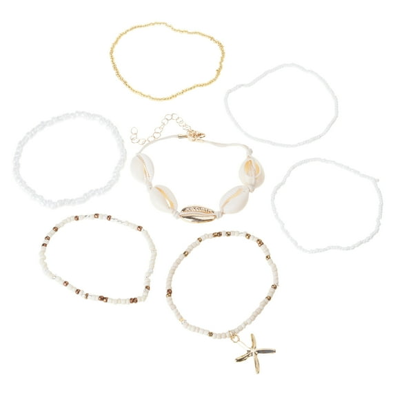 Fogun 7Pcs Sea Star Shell Beaded Bracelets for Women and Girls Ethnic Styles Beach Handchain Comfortable Wear Jewelry