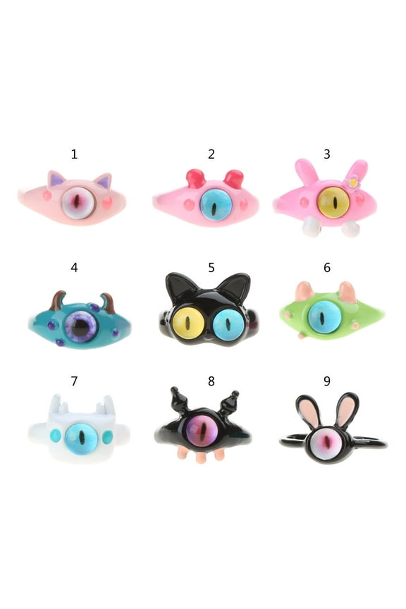 9pcs Cartoon Little Monsters Eyeball Rings Funny Resin Open Lovely Couple Knuckles Rings Party Jewelry