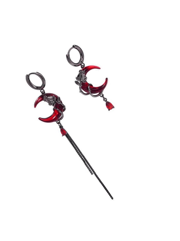 Asymmetrical Moon Drop Earrings Fashionable Moon Earrings Statement Ear Jewelry Chain Eardrop Alloy Texture for Woman