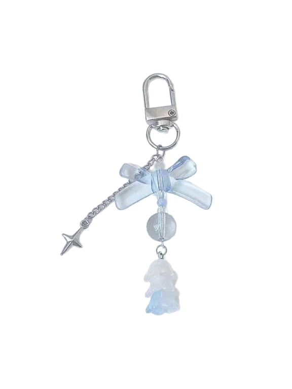 Bowknot Flower Bead Charm Keychains Sweet Pendant Hanging Ornament Keyring Backpack Decoration for Women Girls