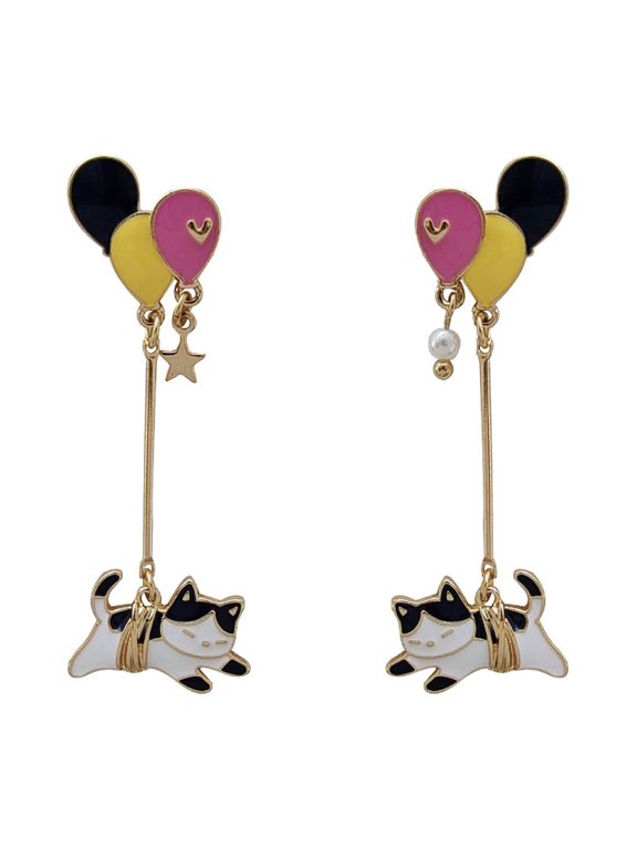 Cartoon Cat Ear Studs Colorful Balloons Earrings Lovely Heart Star Themed Ear Rings Accessories for Cat Lovers