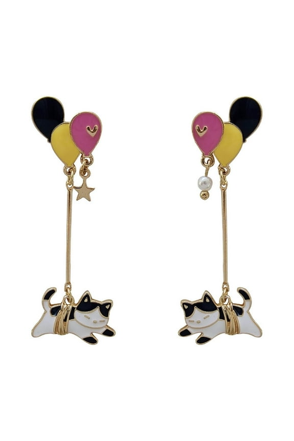 Cartoon Cat Ear Studs Colorful Balloons Earrings Lovely Heart Star Themed Ear Rings Accessories for Cat Lovers