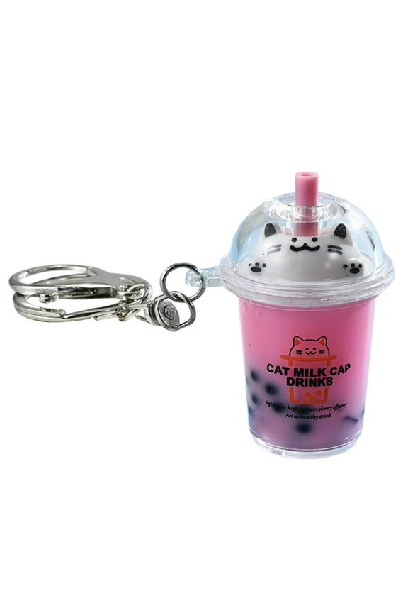 Cat Bubble Teas Pendant Cartoon Milk Teas Pendants Keyrings Fashionable Acrylic Key Rings Jewelry for Backpacks and Phon