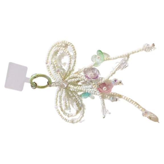 Fogun Chain Clip Handmade Beaded Bowknot Pendant Keychain Multicolor Butterfly Bow Shaped Schoolbag Decoration