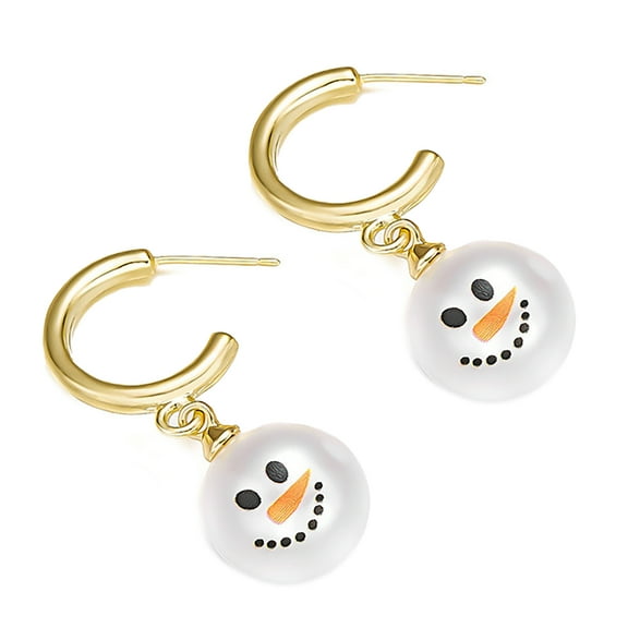 Fogun Christmas Snowman Snowflake Hoops Earrings with Pearls and Crystals Accent Festival Jewelry Accessory for Women
