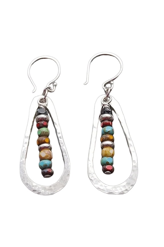 Colorful Beaded Dangle Earrings Bohemians Themed Ear Rings Fashionable Rainbow Bead Eardrop Jewelry for Daily Commute