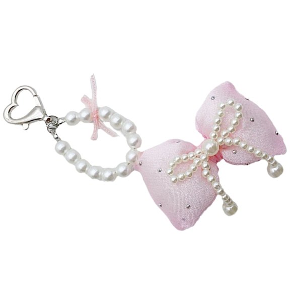 Fogun Colorful Keyring Imitation Pearl Beaded Butterfly Phone Chain Stylish Bowknot Charm Keychain Wallet Camera Decoration