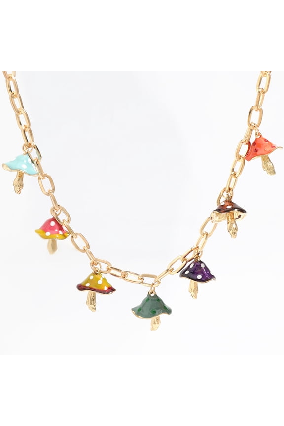 Colorful Mushroom Pendant Necklace Adjustable Length Neckchain Alloy Oil Drop Charm Choker for Fashionable Women