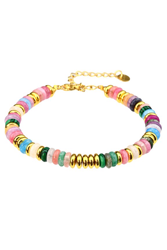 Colorful Natural Stone Beads Handmade Bracelet Bangle Waterproof Bohemia Beaded Wristchain Jewelry for Women