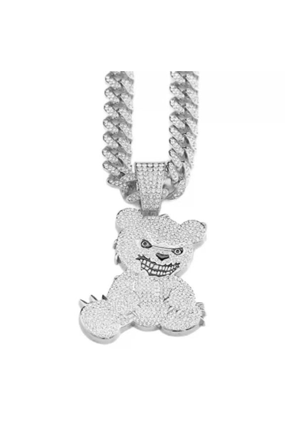 Cool Bear Pendant Necklace for Men Cuban Link Chain Gold/Silver Plated Diamonds Chain Neckchain Hip Hop Party Jewelry