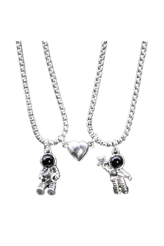Couples Matching Pendant Necklace Magnetic Astronaut Promise Necklace for Women Men Him Her Friendship Jewelry