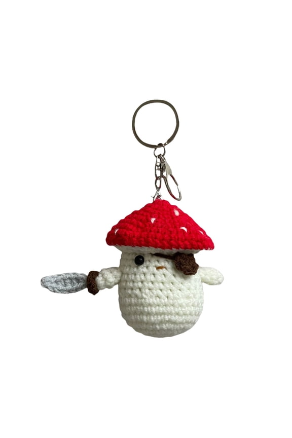 Crochet Mushroom Pirate Keychain Crochet Dolls Keyring Cotton Yarn Handmade Pendant for Bag and Phone Decoration