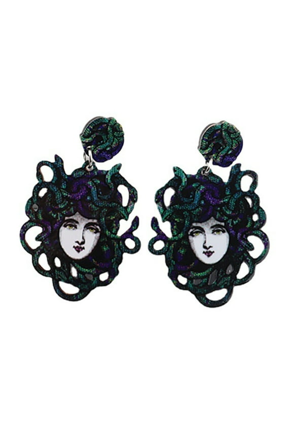 Devil Medusa-Snake Head Acrylic Earrings for Women Cool Mythology Gorgon Snake Hair Drop Earrings Gothic Jewelry