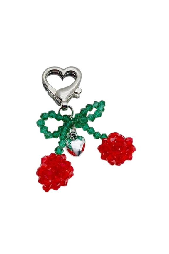 Elegant Crystal Beaded Bowknot Keyring Sweet Cherries Bowknot Key Chain with Crystal Beads Keyring Ornament