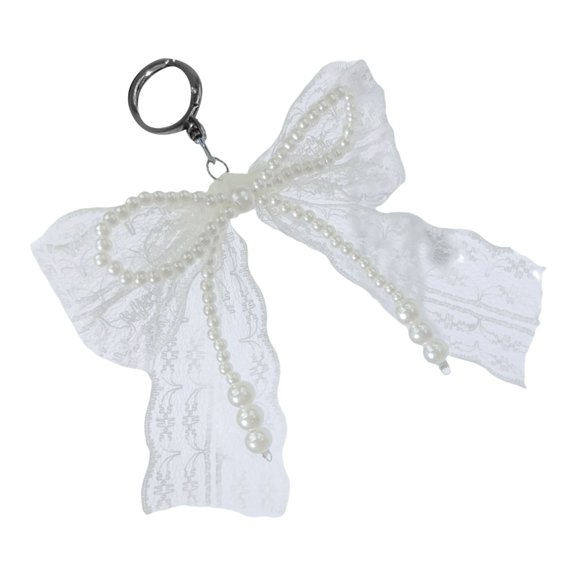 Fogun Elegant Pearls Bowknot Lace Charm Pendant Bag Decoration Bows Keychain Keyring Ornament Fashion Accessory For Women