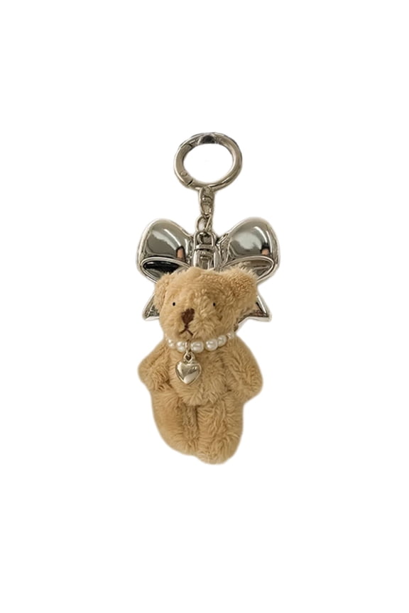 Elegant Plush Bear Keychain Charm Keyring Soft Furry Animal Pendant for Backpacks and Bags Fashion Accessory Decoration