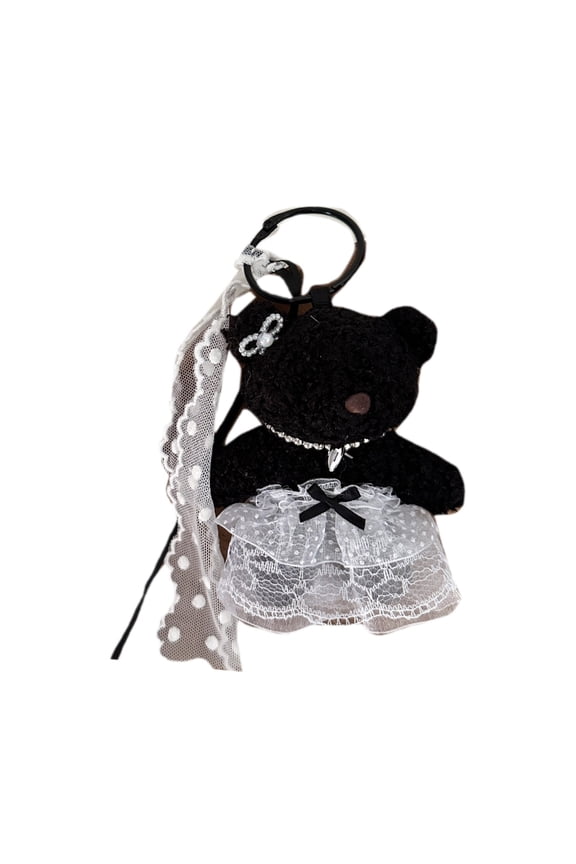 Elegant Plush Bear Keychain Charm Keyring Soft Furry Animal Pendant for Backpacks and Bags Fashion Accessory Decoration