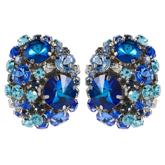 Fogun Elegant Round Crystal Ear Clips Colorful Rhinestone Earrings Stylish Pierced Ear Rings for Women Christmas