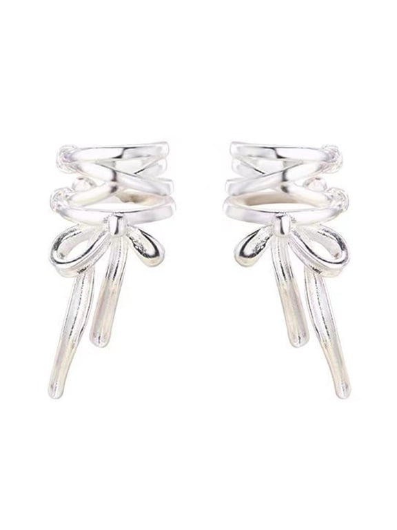 Exquisite Bowknot Ear Cuffs Clip Earrings for Women Fashion Nonpiercing Ear Jewelry Metal Ear Clip for Daily