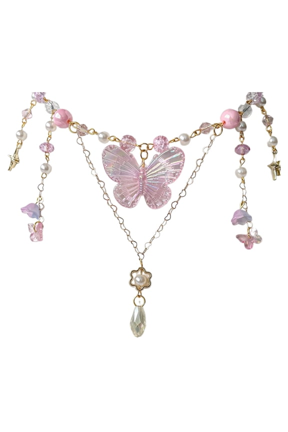 Fashionable Beaded Butterfly Pendant Necklace Choker Necklaces Chain Party Gifts for Fashion forward Women