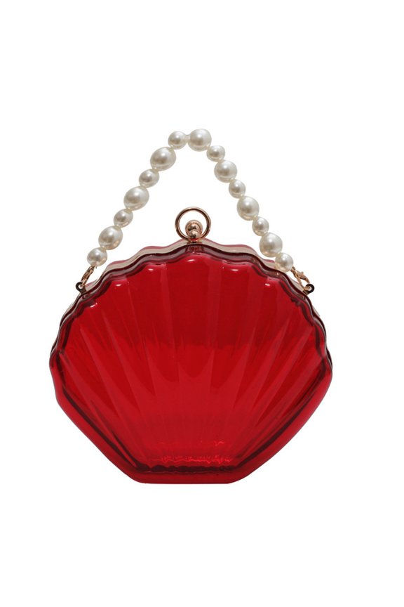 Fashionable Clear Handbag Purse for Women Transparent Messengers Bag Shell Shape Shoulder Bag Beads Chain Crossbody Bag