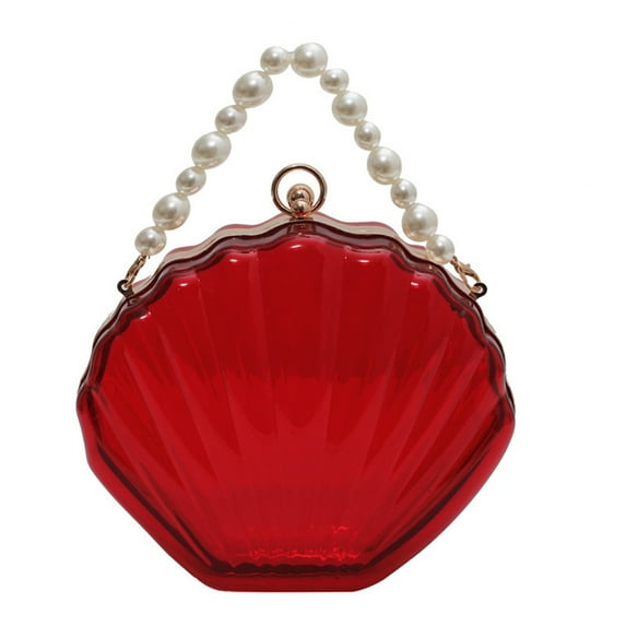 Fogun Fashionable Clear Handbag Purse for Women Transparent Messengers Bag Shell Shape Shoulder Bag Beads Chain Crossbody Bag