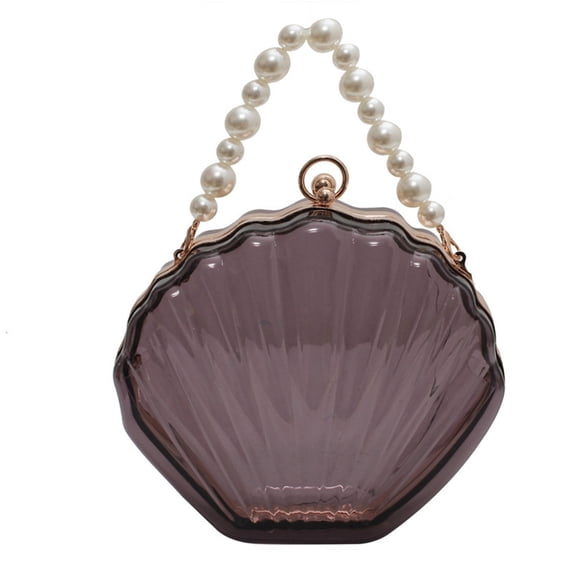Fogun Fashionable Clear Handbag Purse for Women Transparent Messengers Bag Shell Shape Shoulder Bag Beads Chain Crossbody Bag
