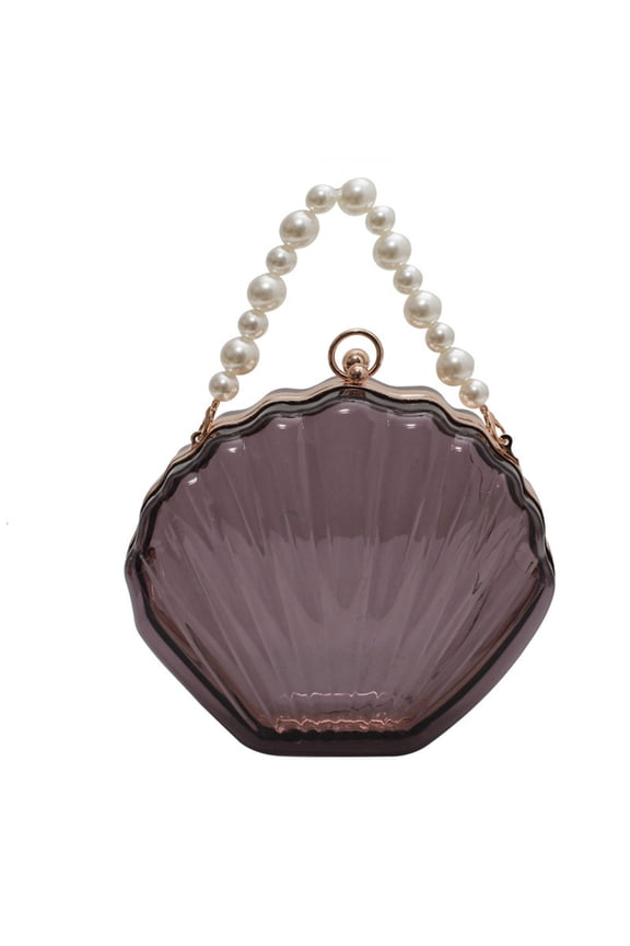 Fashionable Clear Handbag Purse for Women Transparent Messengers Bag Shell Shape Shoulder Bag Beads Chain Crossbody Bag