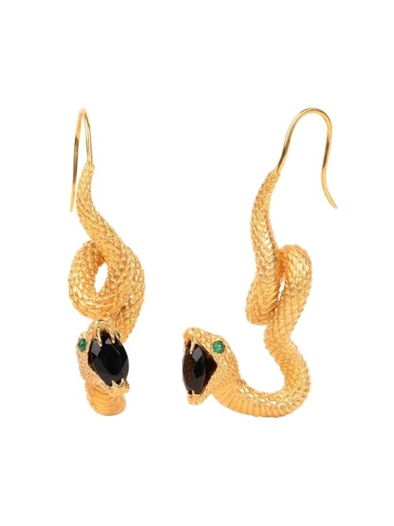 Fashionable Snake Drop Earrings Black Obsidians Serpents Dangle Ear Rings Stylish Ear Studs Jewelry for Daily Wear