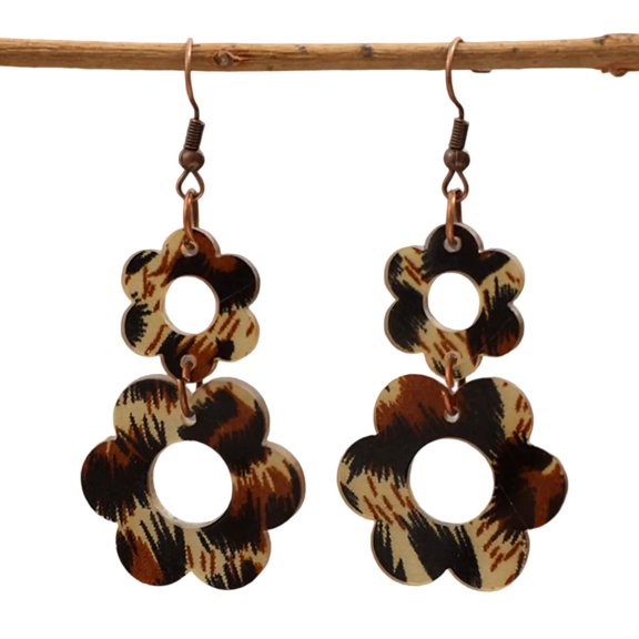 Fogun Floral Patchwork Leopard Print Earrings Dangle Ear Hooks Accessory For Trendy Women Seeking Fashionable Accessories