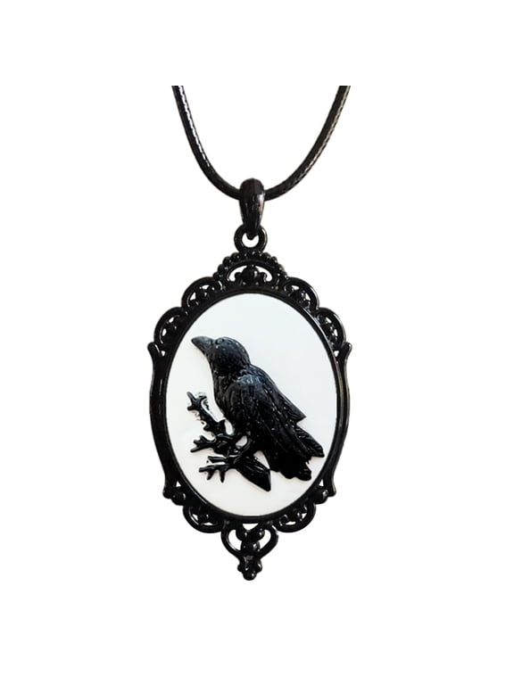Gothic Crow Charm Necklace Crow Pendant Necklace Mystic Witch Jewelry Rope Chain Goth Crow Choker Unisex