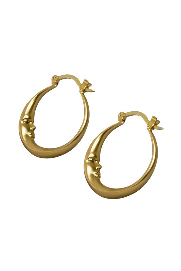 Gothic Moon Earring Unique Big Elliptical Ear Studs Halloween Theme Earwears Gold/Silver Color Ornaments