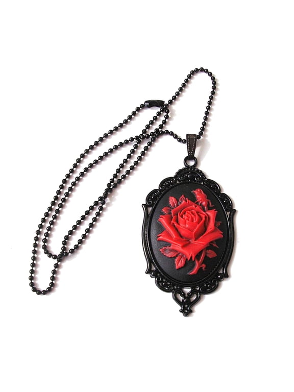 Gothic Red Rose Cameo Choker Necklace Halloween Cosplay Jewelry Adjustable Pendant Necklace Victorian Necklace Jewelry