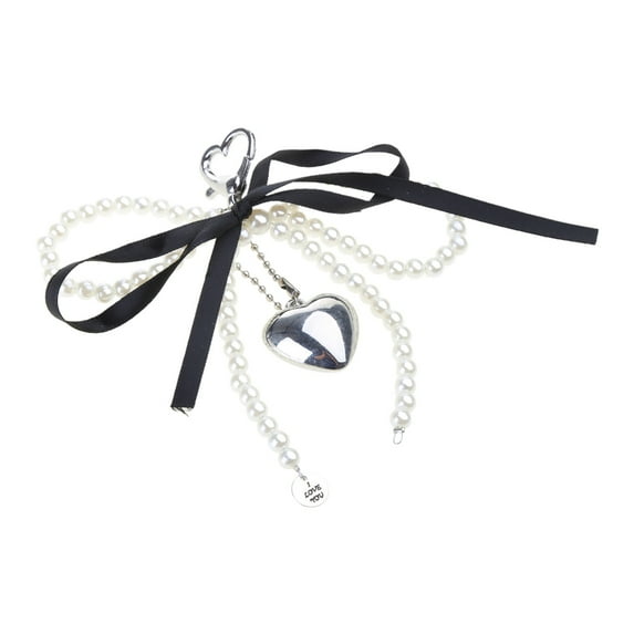 Fogun Handmade Bowknot Keychain with Pearl Beaded Heart Decoration Phone Charm Keyring Bag Pendant for Phones and Purses