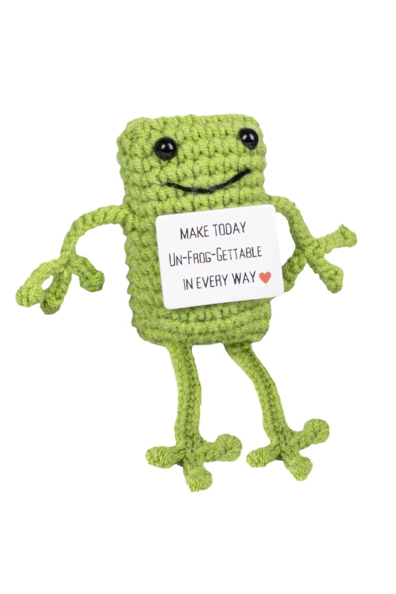 Handmade Crochet Frog with Motivational Words Christmas New Year Accessory Kindergarten Giveaway
