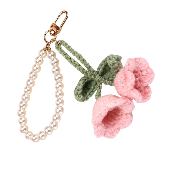 Fogun Handmade Flower Crochet Keychain with Pearls Soft Yarn Texture Fashion Holder Suitable for Bags and Keys Decorating