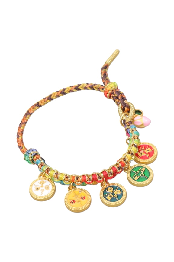 Handmade Tibetan Bracelet Colorful Rope Handchain Five Way God of Wealth Bangle Adjustable Pulling Rope Wristchain