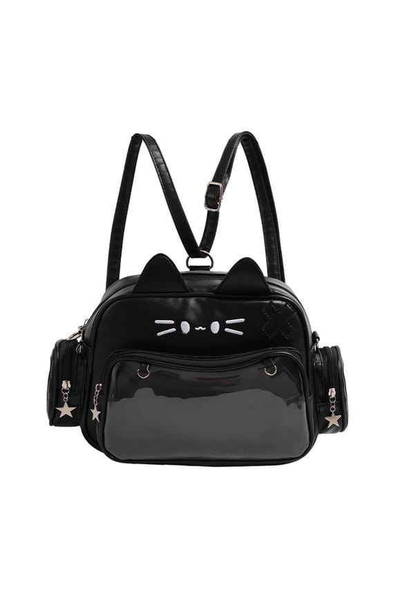 Japanese Cats Ears Itabag Backpack with Pin Display Clear Pocket Adjustable Straps Crossbody Shoulder Bag Schoolbag