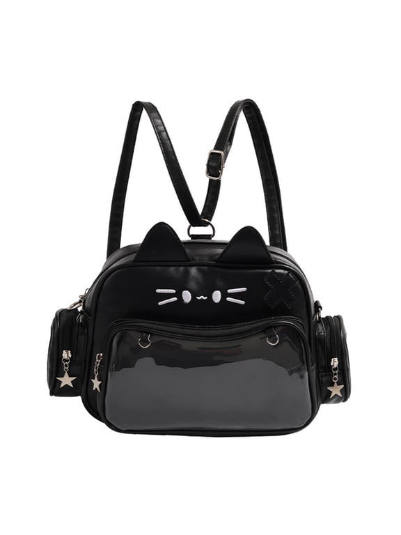 Japanese Cats Ears Itabag Backpack with Pin Display Clear Pocket Adjustable Straps Crossbody Shoulder Bag Schoolbag